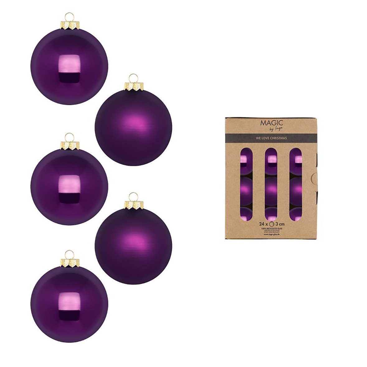 24 Weihnachtskugeln Glas 3cm matt & glänzend Christbaumkugeln Weihnachtsbaumkugeln Weihnachten Christbaumschmuck Weihnachtsbaumschmuck Lila Purpur