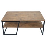 thumbnail of Couchtisch HWC-A27, Wohnzimmertisch Beistelltisch Sofatisch, Ablage Metall 3D-Struktur 46x110x60cm, Wildeiche-Optik