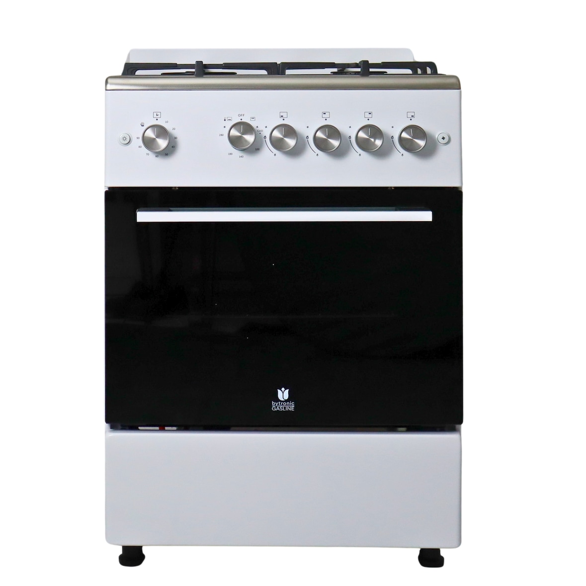 Gasline Gas-Standherd Gasbackofen mit Thermostat, 60cm SHGG6060FGWW,  Grill, Umluft, Weiß / gewalztes Edelstahl, elektrische Zündung Erdgas Propangas
