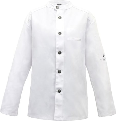 225 - Kochjacke Bikerstyle, langarm, Druckknöpfe : weiß 65% Polyester 35%Baumwolle 220 g/m² S
