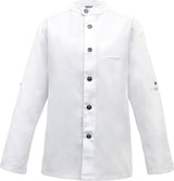 thumbnail of 225 - Kochjacke Bikerstyle, langarm, Druckknöpfe : weiß 65% Polyester 35%Baumwolle 220 g/m² S