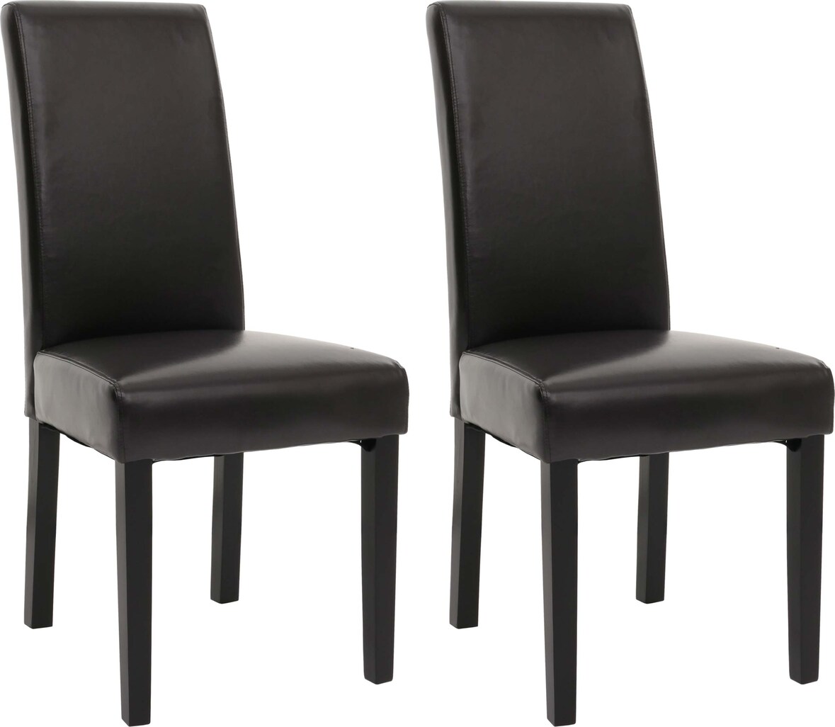 2er-Set Esszimmerstuhl HWC-N66, Stuhl Küchenstuhl Lehnstuhl Massivholz Kunstleder ~ schwarz-braun, schwarze Beine