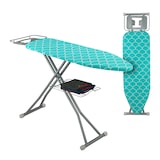 thumbnail of Relaxdays Bügelbrett für Dampfbügeleisen, 122 x 39,5 cm, höhenverstellbar, klappbar, Ablage, Bügeltisch, türkis/silber
