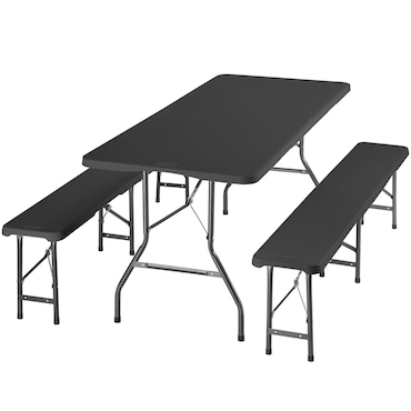 tectake Conjunto de mesa e bancos de campismo PANJA, dobrável e resistente às intempéries, para 8 pessoas, 180x70x74 cm, antracite