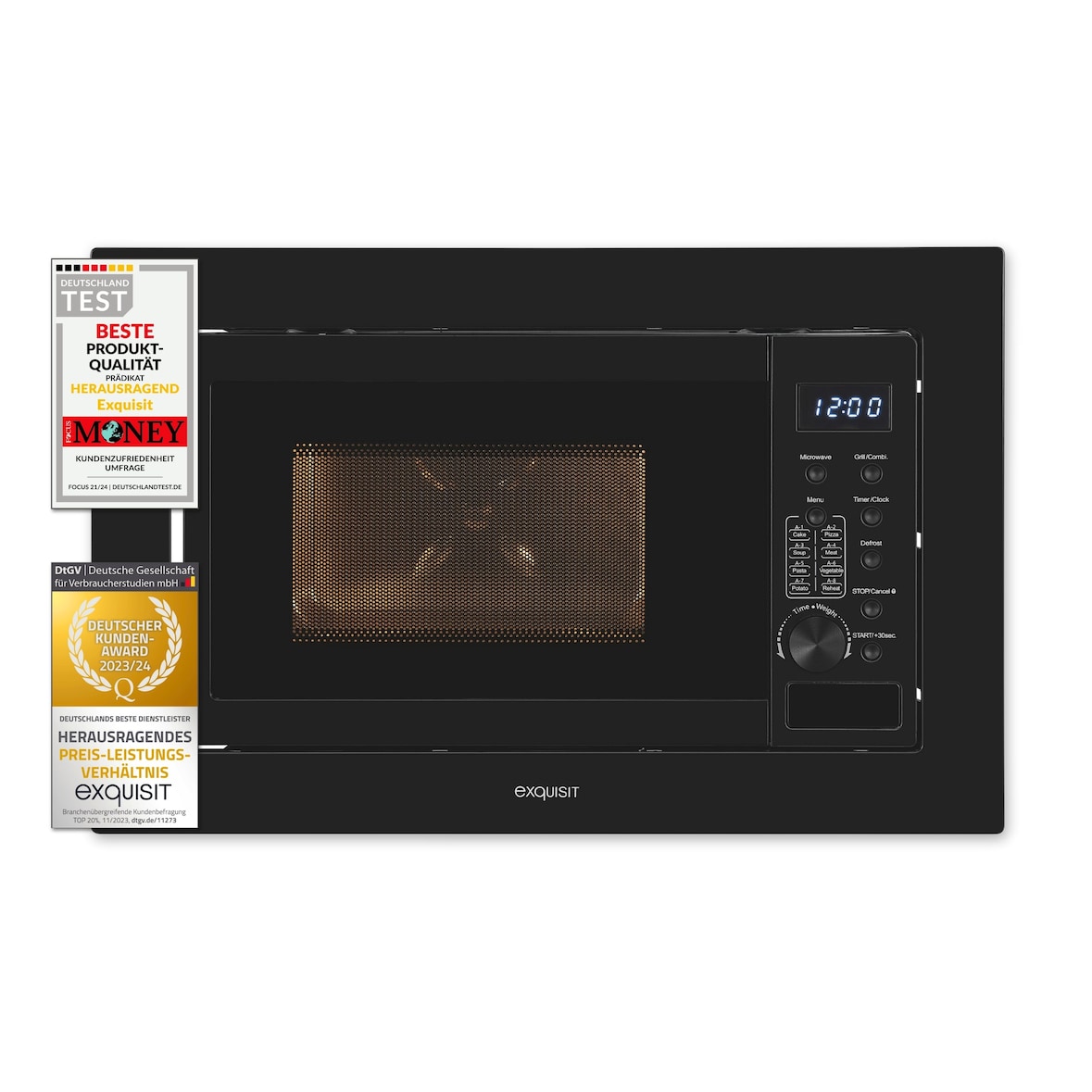 Exquisit Einbau-Mikrowelle EMW20-DG-020 schwarz | Grill | max. 1000 W | Garraum 20 l | Schwarz Front