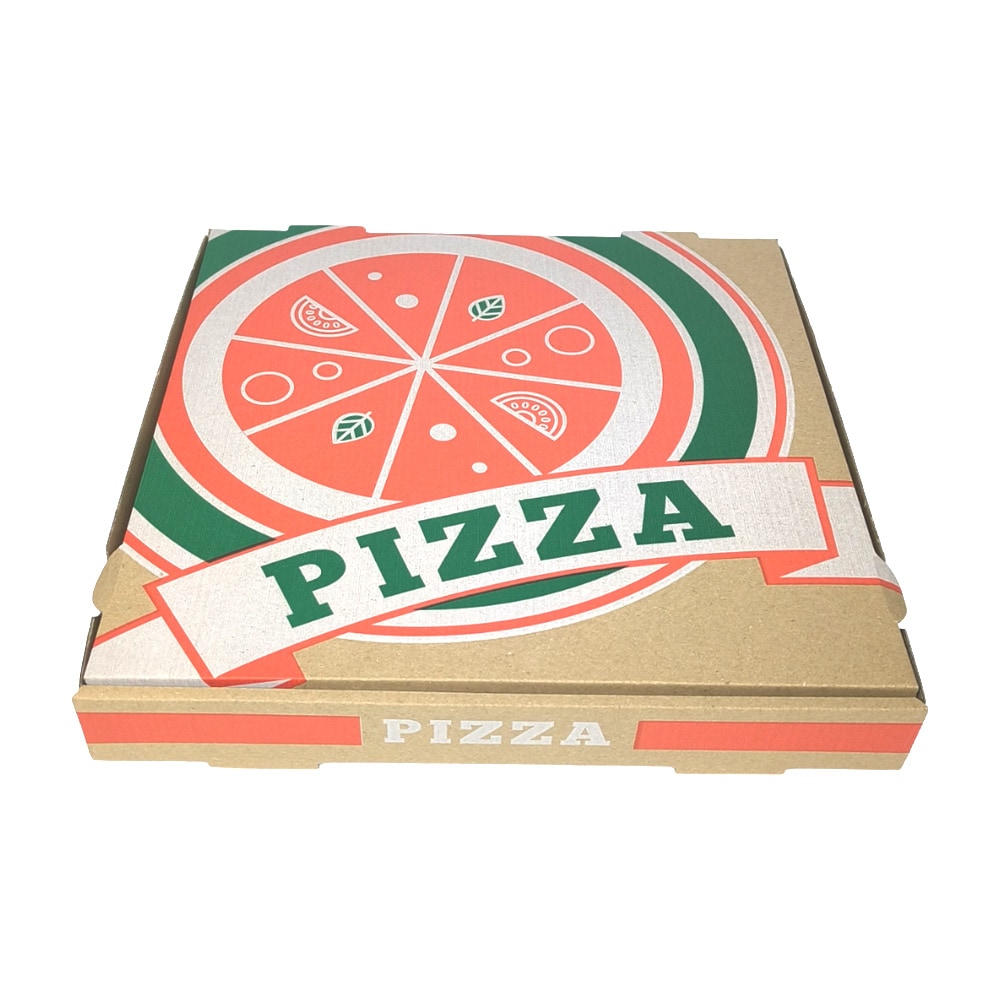 Boîte à pizza 40x40x4 cm en carton micro-cannelure brun avec impression en 3 couleurs par 100