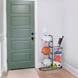 thumbnail of Relaxdays Ballständer, 3 abnehmbare Ballhalterungen, für Basketball, Fußball, Sportgeräteregal mit Korb, Metall, schwarz