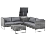 thumbnail of Outsunny Conjunto de 4 Móveis de vime para Jardim com 2 Sofás Duplos Mesa central com mesa de baú almofadas  removíveis 132x69x64 cm Cinza