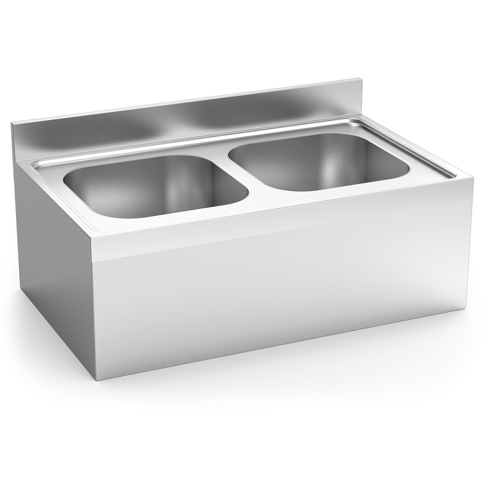Fregadero colgante con faldón dos cubas 1200x600x355 mm.