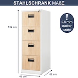 thumbnail of Hängeregisterschrank abschließbar TION - 4 Schubladen mit Schloss | Aktenschrank Büroschrank aus Stahl Metallschrank, 132x46x62cm Weiß-Sonoma Eiche