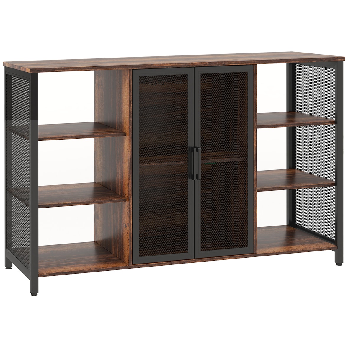 Aparador de cocina industrial mueble buffet auxiliar con 6 estantes abiertos porta copas y estante ajustable para bar comedor 120x40x76 cm