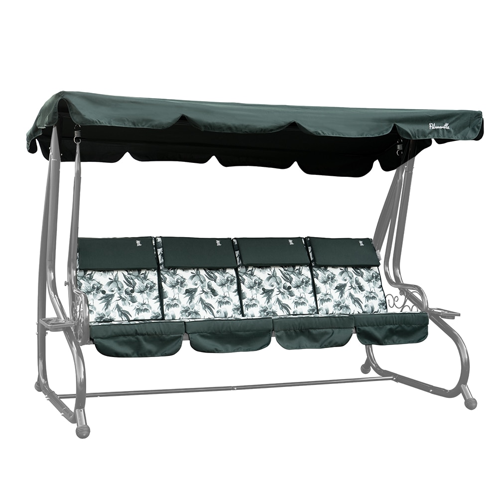 Columpio de jardín 4 plazas MIZAR XL reclinable y convertible en cama, estructura de metal, techo regulable de poliéster impermeable (Verde Begonia)