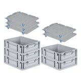 thumbnail of PROREGAL SparSet 5x Eurobox NextGen Economy mit Auflagedeckel & 4x Verschlüsse Blau, Griffe zu, HxBxT 12x30x40cm, 11L, Eurobehälter, Box