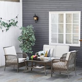 thumbnail of Outsunny Conjunto de 4 Muebles de Jardín de Ratán PE Sillón Sofá Doble y Mesa de Café con Cojines Lavable para Exterior Terraza Patio Marrón y Caqui