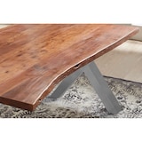 thumbnail of SAM® Esstisch Baumkante massiv Akazie nuss 140 x 80 X-Gestell silber XANTEN