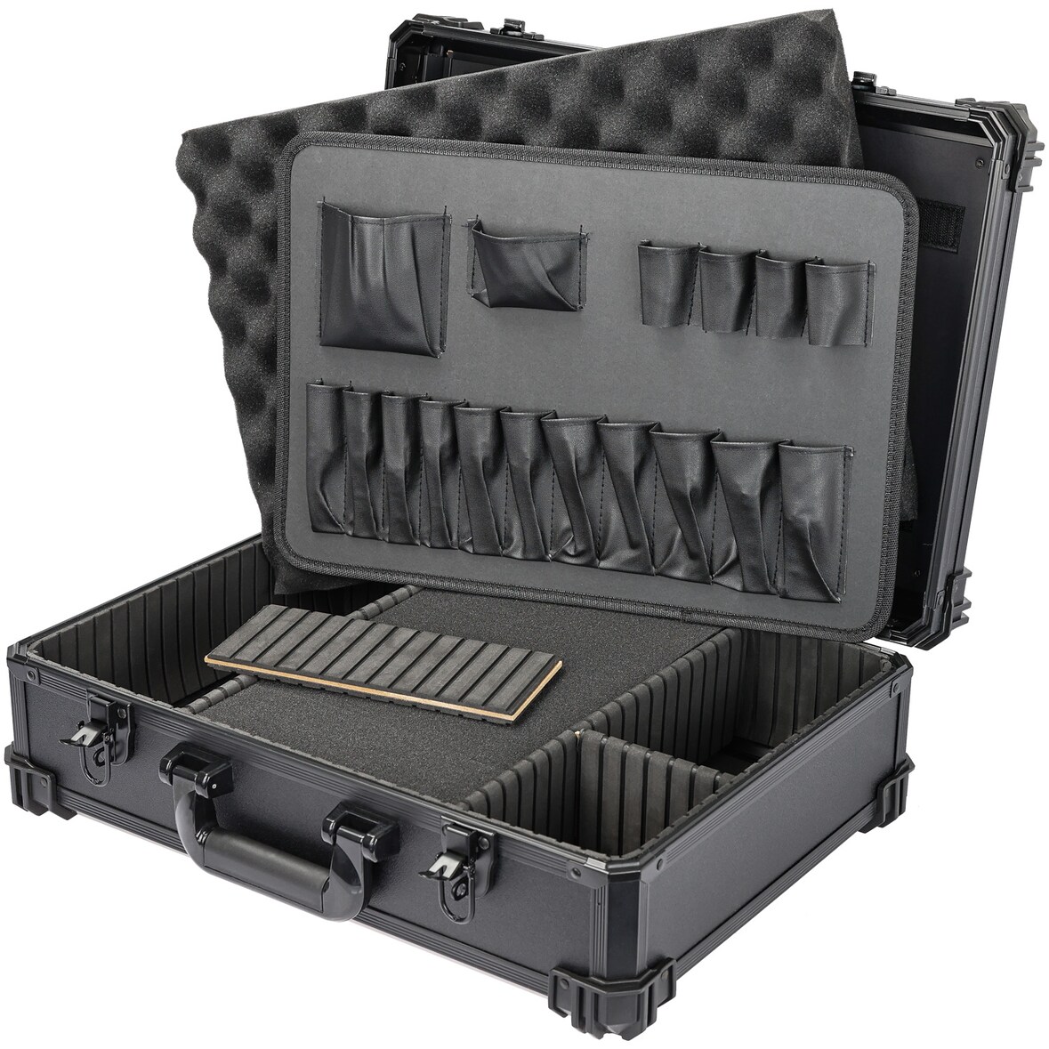 HMF 15701-02 Werkzeugkoffer leer, Werkzeugkasten groß mit Rasterschaumstoff, 46 x 33 x 15 cm