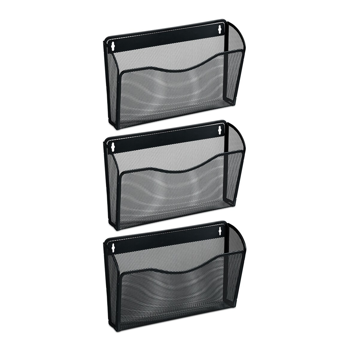 Relaxdays Zeitschriftenhalter Wand, 3er Set, A4, Eisen, HBT: 22 x 35,5 x 8,5 cm, Magazinhalter, Zeitungshalter, schwarz