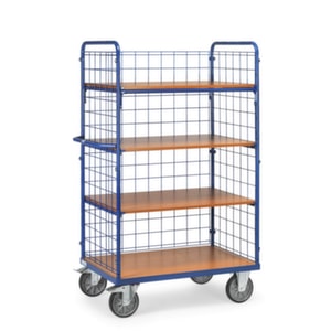 Etagenwagen, Tragl. 600kg, 4 Etage(n), Ladefl. LxB 1000x600mm, Holzböden, RAL5007