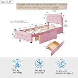 thumbnail of Merax Polsterbett 90 x 200 cm Bett mit Lattenrost, Rückenlehne und zwei Schubladen, hautfreundlicher Samtstoff Beige flaches Gästebett (Rosa)