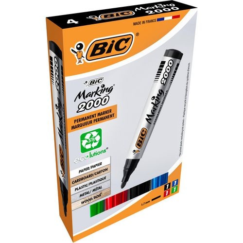 BIC Marking 2000 Permanentmarker 51% Recycelt Mittel Rundspitze 1,7 - 1,7 mm Farbig sortiert 4 Stück