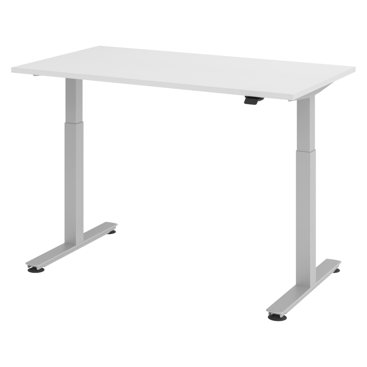 bümö elektrisch höhenverstellbarer Schreibtisch weiß 140x80 cm, Gestell: Silber - Büroschreibtisch höhenverstellbar elektrisch, elektrischer