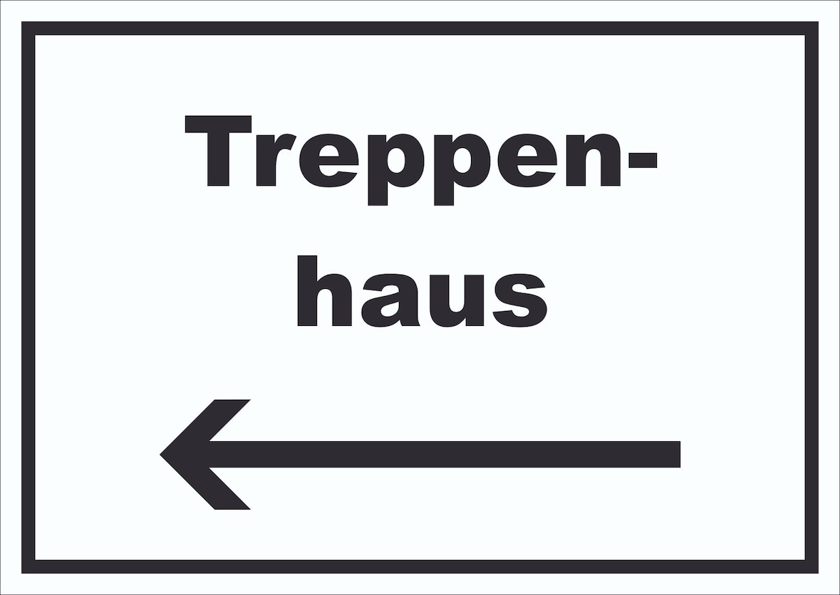 Treppenhaus Schild mit Text und Richtungspfeil links Stufen steigen waagerecht A0 (841x1189mm)