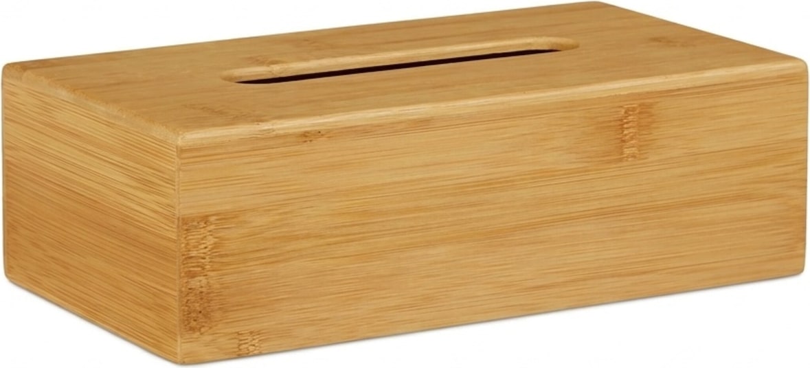 Relaxdays Kosmetiktücherbox Bambus, HBT: 8,5 x 27,5 x 15,5 cm, Tuchspender für Taschentücher u. Kosmetiktücher, natur