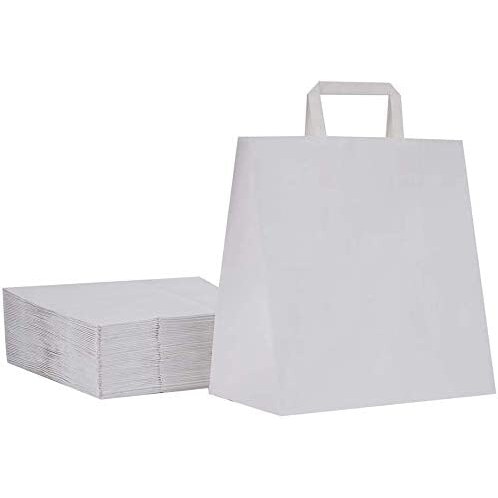 DeinPack Umweltschonende Papier Tragetaschen klein 50 x weiße Papiertragetasche 32 x 17 x 27 cm