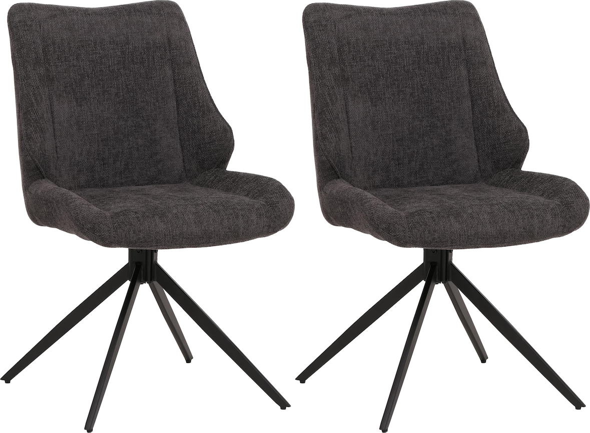 2er-Set Esszimmerstuhl HWC-O48, Küchenstuhl, drehbar Auto-Return, Stoff/Textil Chenille (320g/m²) Öko-Tex ~ grau