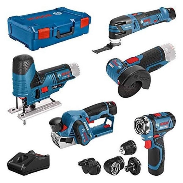 Pack 5 outils Bosch Professional Perceuse GSR + Ponceuse GOP + Rabot GHO + Meuleuse GWS + Scie sauteuse GST + 3 batteries + char BOSCH PROFESSIONAL