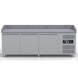 thumbnail of Pizzakühltisch - Pizzatisch mit 3 Türen inkl. Glaskühlaufsatzvitrine für 1/4 GN Behälter - IDEAL graue Granitarbeitsplatte