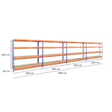 thumbnail of PROREGAL Mega Deal 4x Profi Schwerlastregal Rhino | HxBxT 180x200x60cm | 4 Spanplatten-Ebenen 8mm | Fachlast 500kg | Blau-Orange