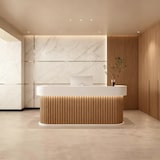 thumbnail of 【Baise+yuanmuse100】Reception Desk, Bar Counter, Rounded Corner Design, Vertical Stripe Pattern, Salon, Hotel, Store Front Desk Braun 100×60×100cm