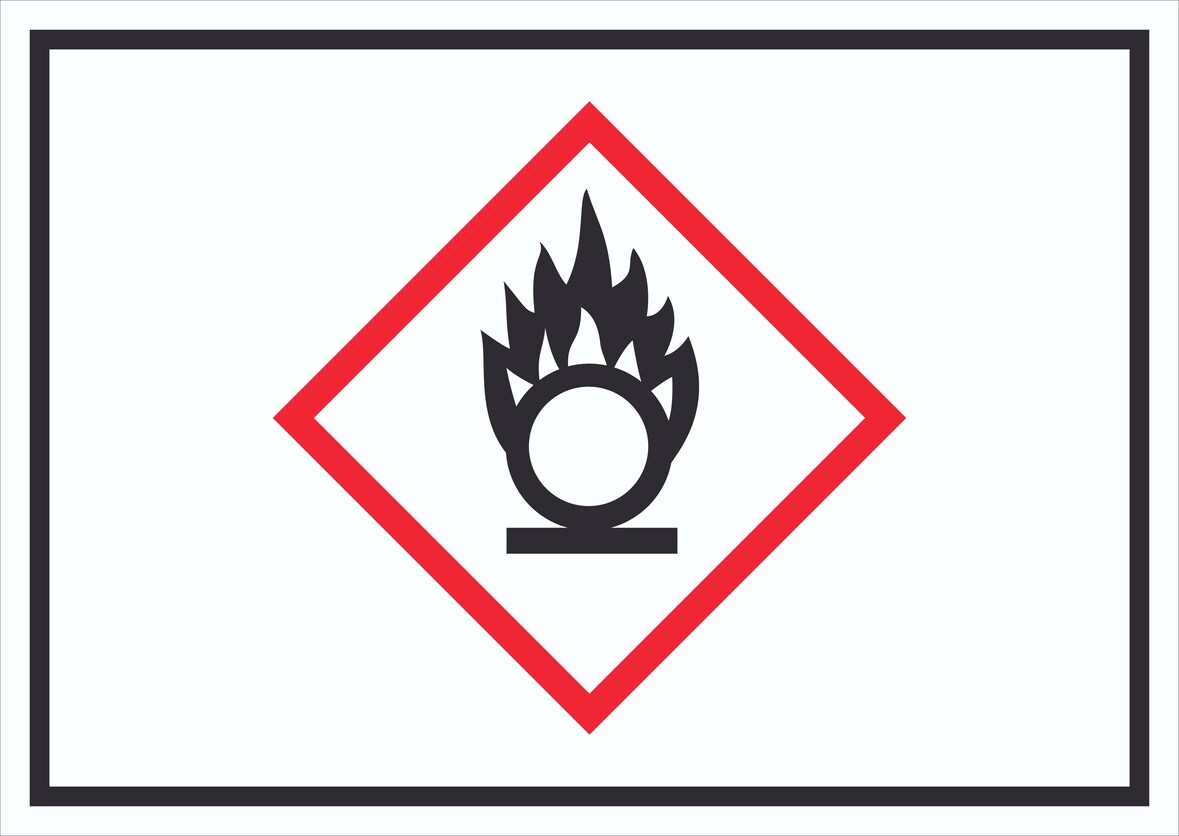 Schild Entzündend wirkend Symbol Flamme Brandfördernd A2 Rückseite selbstklebend