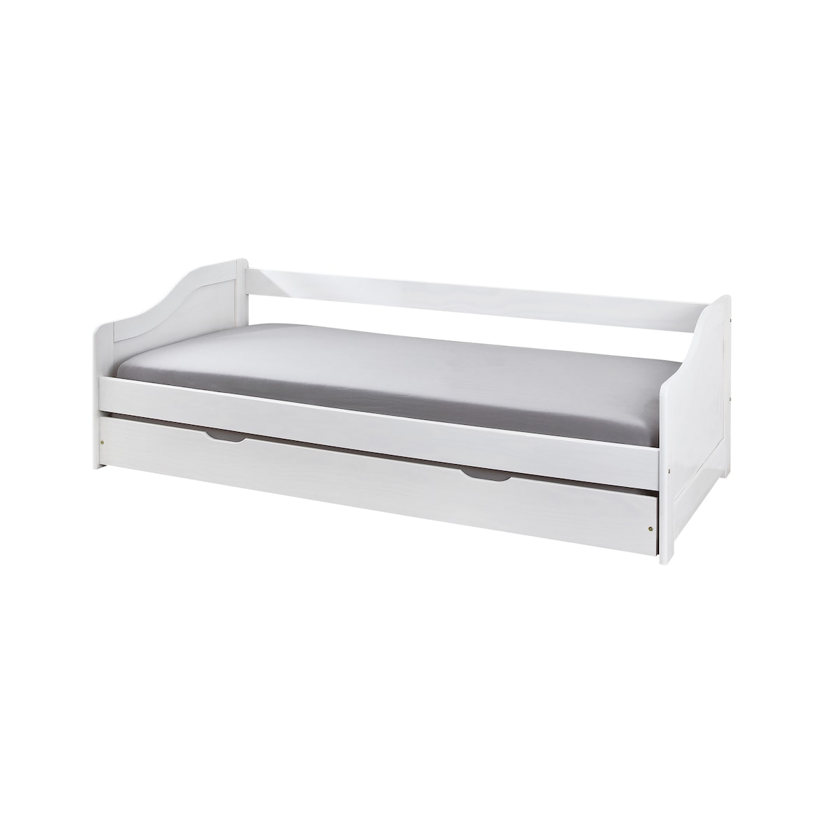 Möbilia Bett mit 1 Schublade| 90 x 200 cm | Kiefer-Holz weiß | B 209 x T 97 x H 66 cm | 19020028 | Serie BETT
