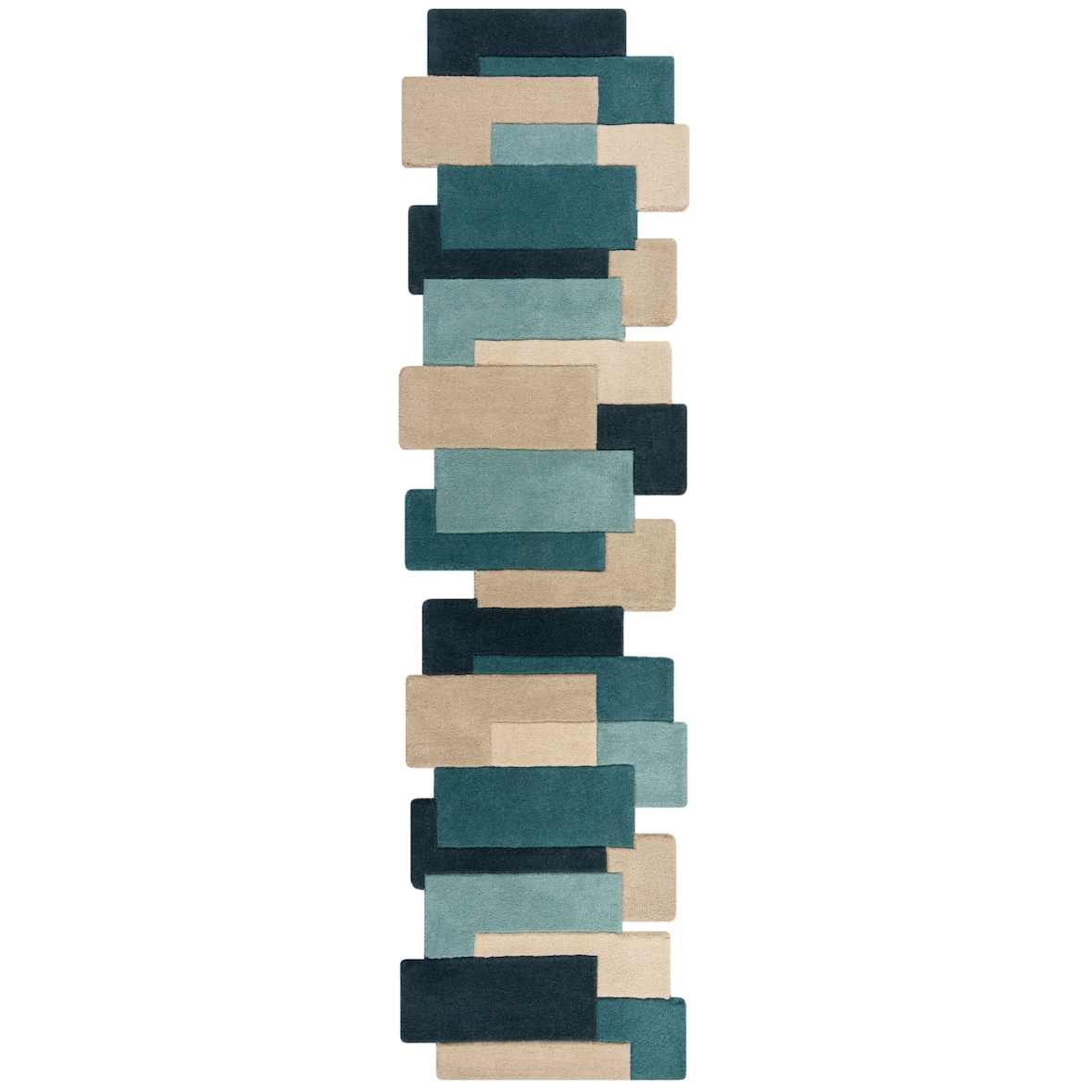 Handgetufteter Wollteppich `Thames Eva` - Geometrisch & Modern. Farbe: Türkis, 60x230 cm | Kadima Design