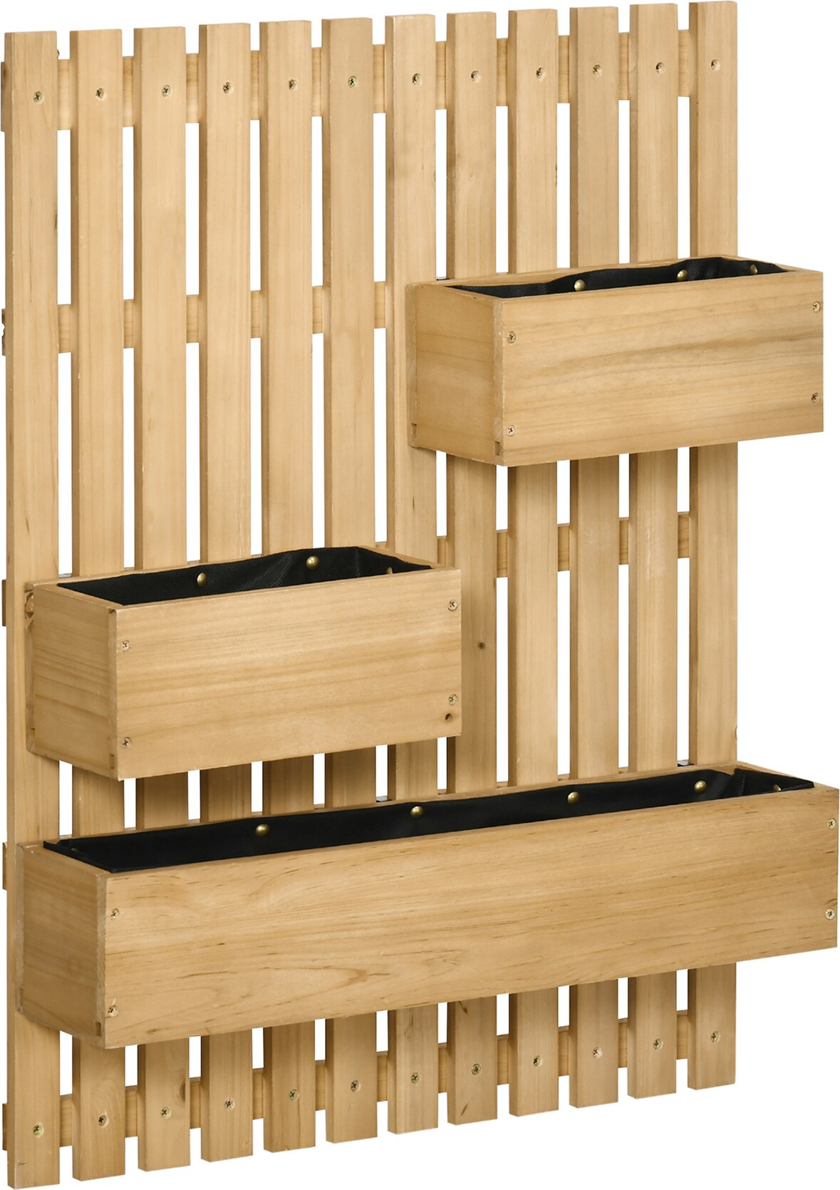 Blumenkasten mit Spalier Holz Naturfarben 60x16x80 cm, wandmontierbar, mit 3 versetzbaren Pflanzkästen
