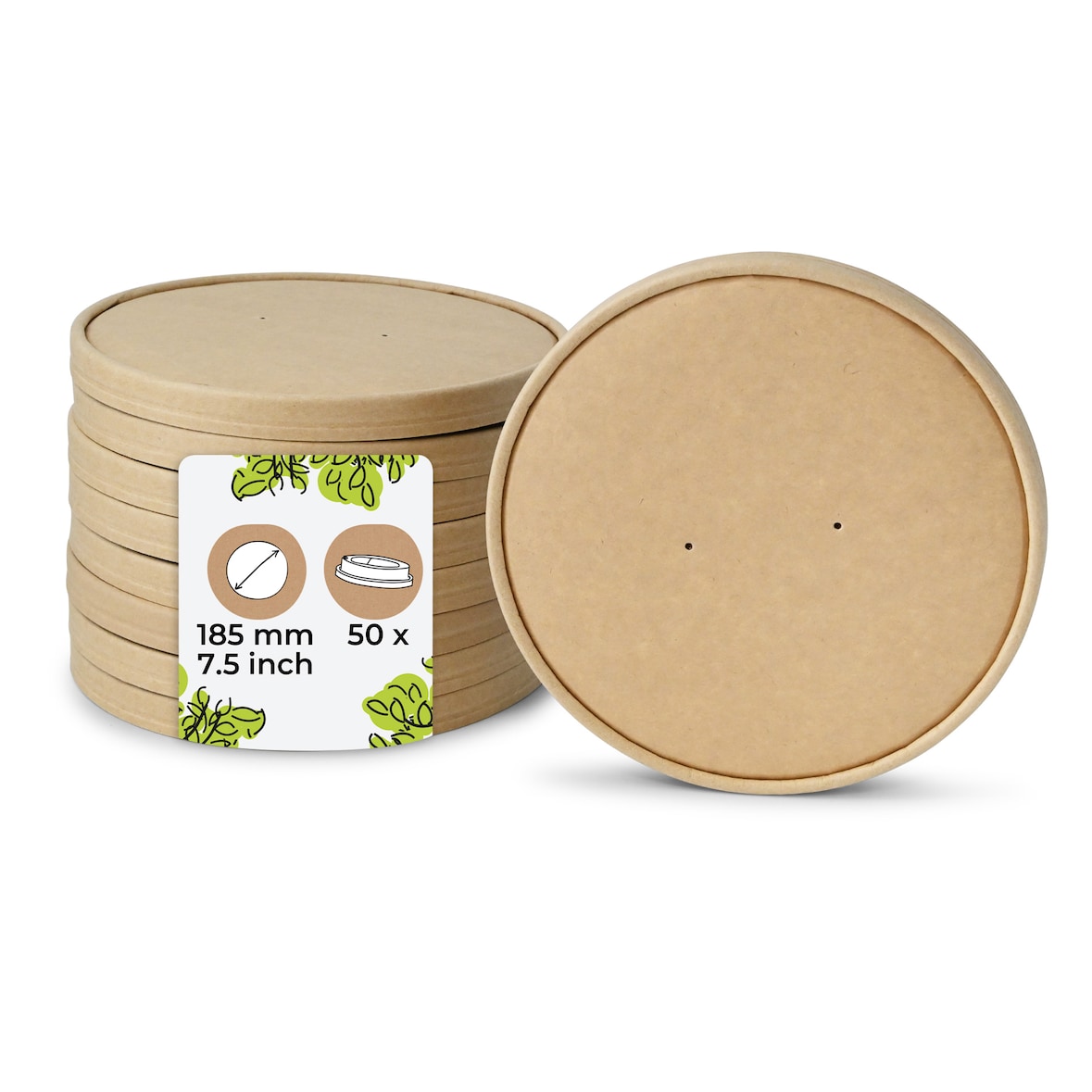 BIOZOYG Pappdeckel Suppenbecher 50 Stück Ø 185 mm Braun  Suppenterrine mit Deckel Beschichtet Einweg  Kartondeckel Membrandeckel mit Luftlöchern