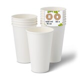 thumbnail of BIOZOYG 50 Stück kompostierbare Einwegbecher 400ml / 16oz Pappbecher, Trinkbecher, Wegwerfbecher, Getränkebecher, einwandig, weiß, kompostierbar