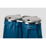 thumbnail of PROREGAL Robuster Doppel-Abfallsammler mit Kunststoff-Deckel | Wandhalterung | 2x 120 Liter, BxT 80x53cm | Stahl | Verzinkt-Silber | Mülleimer