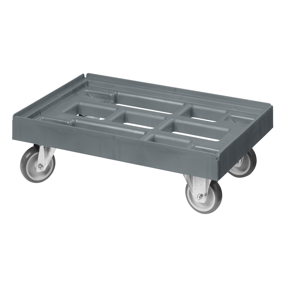 Transportroller für Kisten 60 x 40 cm mit 2 Bock- und 2 Lenkrollen in Grau
