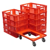 thumbnail of 9 Stück Bäckerkisten 600 x 400 x 150 mm + 1 Transportroller Typ C in Rot