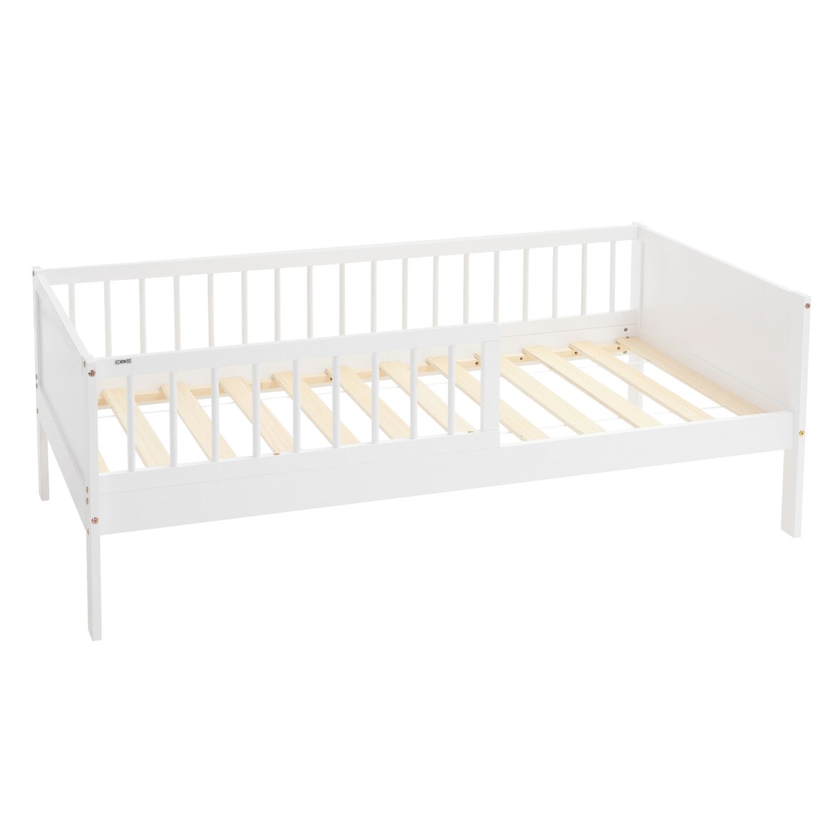 ML-Design Kinderbett 80x160 cm Weiß, Holzbett mit Lattenrost & Rausfallschutz, Jugendbett aus massivem Kiefernholz, Montessori Einzelbett Babybett