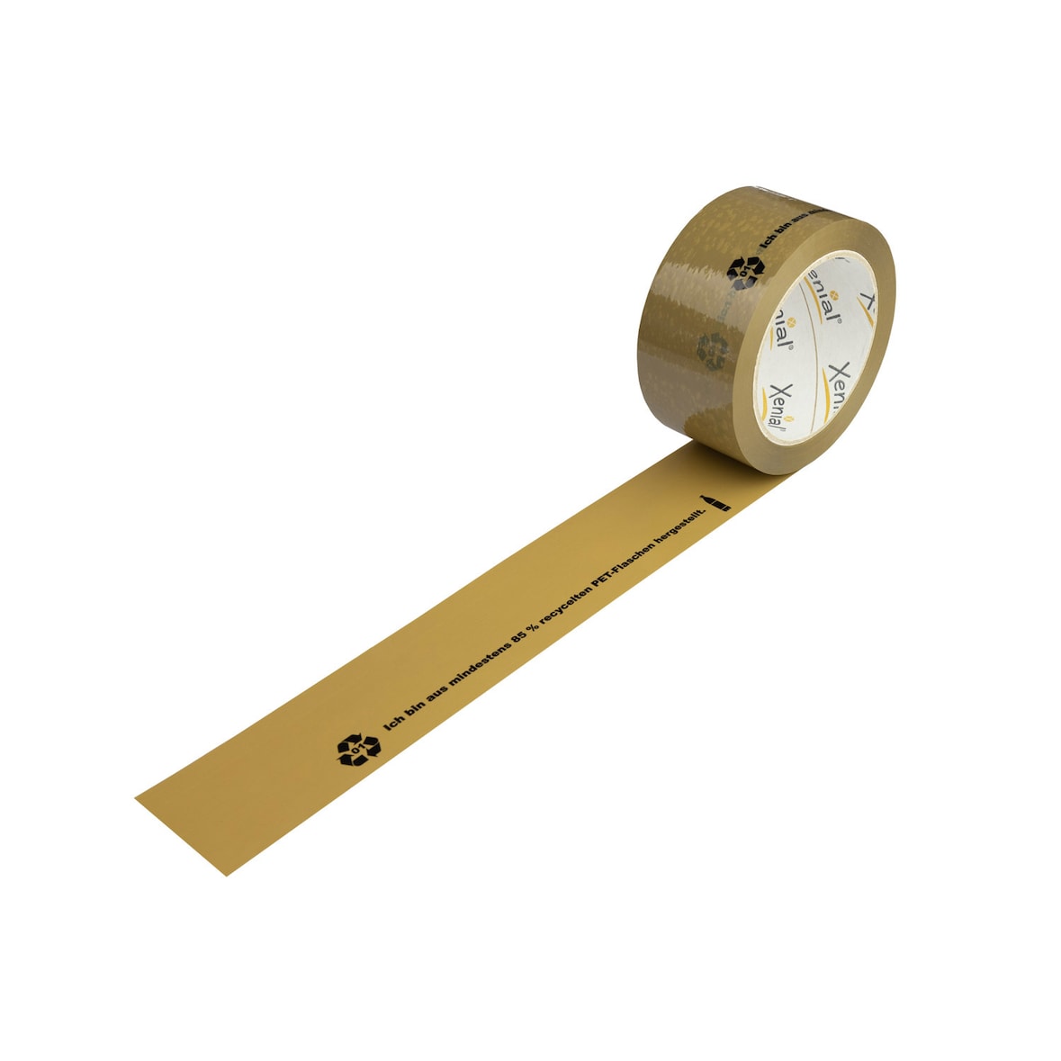 XENIAL-PET-Recycling-Klebeband, 50mm breitx100lfm., 37µ, braun, laut, recyceltes PET, 36 Rollen
