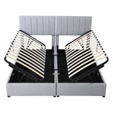 thumbnail of Polsterbett 180x200 cm Grau mit Leinenstoff, hydraulischem Stauraum, verstellbarem Kopfteil, Lattenrost, multifunktionales stabiles Holzgestell