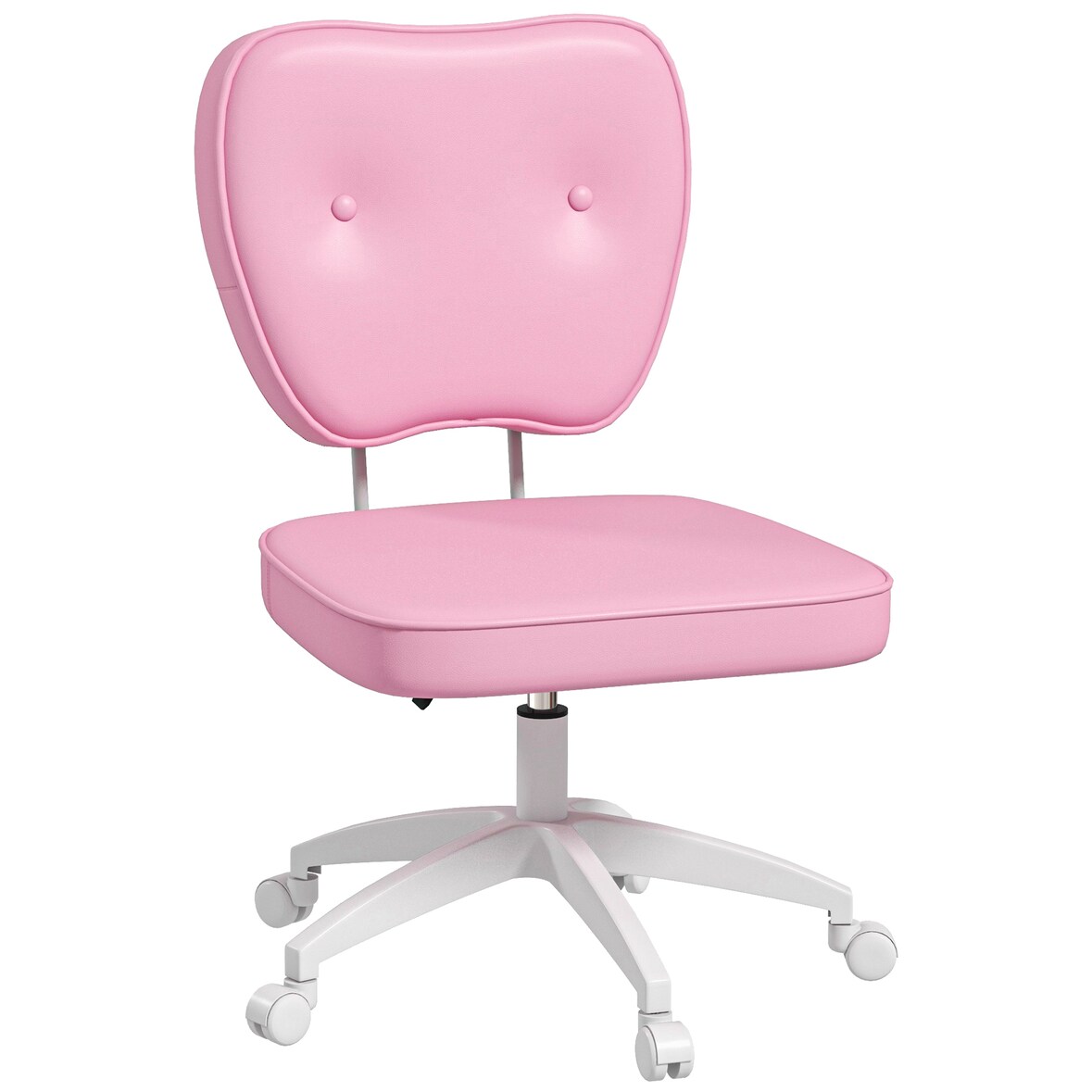 Silla de escritorio tapizada en PU silla de oficina giratoria con altura ajustable sin brazos carga 120 kg 46x59x82-92 cm rosa