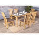 thumbnail of Conjunto de 6 cadeiras de sala de jantar HWC-M58, cadeira de cozinha cadeira de braços, tecido/têxtil madeira maciça ~ estrutura de cor clara, taupe