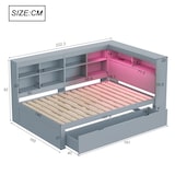 thumbnail of Massivholzsofa 140x200 cm mit Stauraum, USB-Anschluss, LED-Beleuchtung, Schubladen, Regale – modernes Schlafsofa Möbel Grau für Schlafzimmer