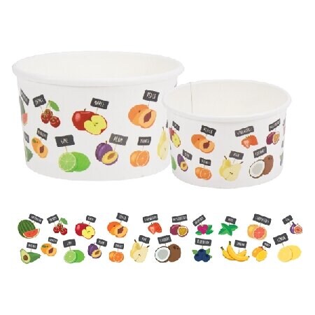 Eisbecher aus Pappe + PE, Motiv "FRUITS" - Kapazität: 350 ml / 12 oz -  1200 Stück