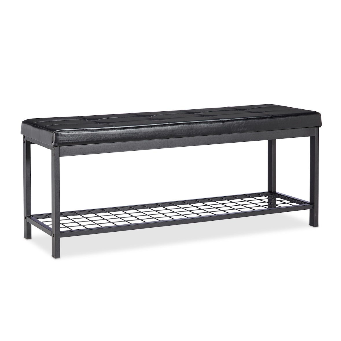 Relaxdays Schuhbank XXL, bequemes Sitzpolster, offen, große Gitterablage für Schuhe, Metall, HxBxT: 49x115x40cm, schwarz